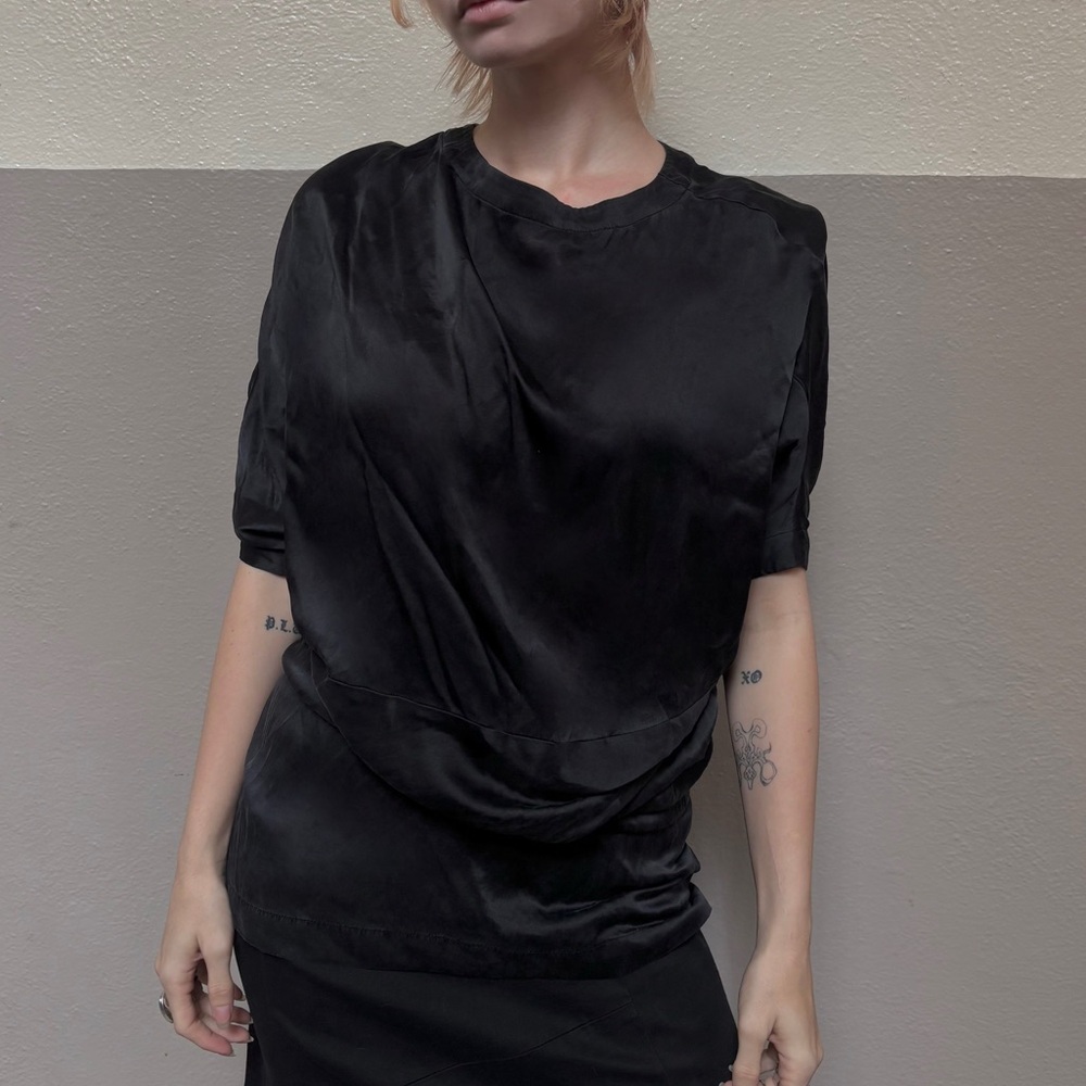 Elegant Black Satin Silk Top/ Mini Dress